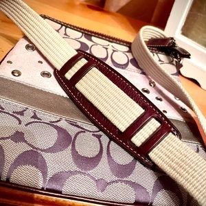 COACH purple pink and silver leather and canvas small crossbody bag